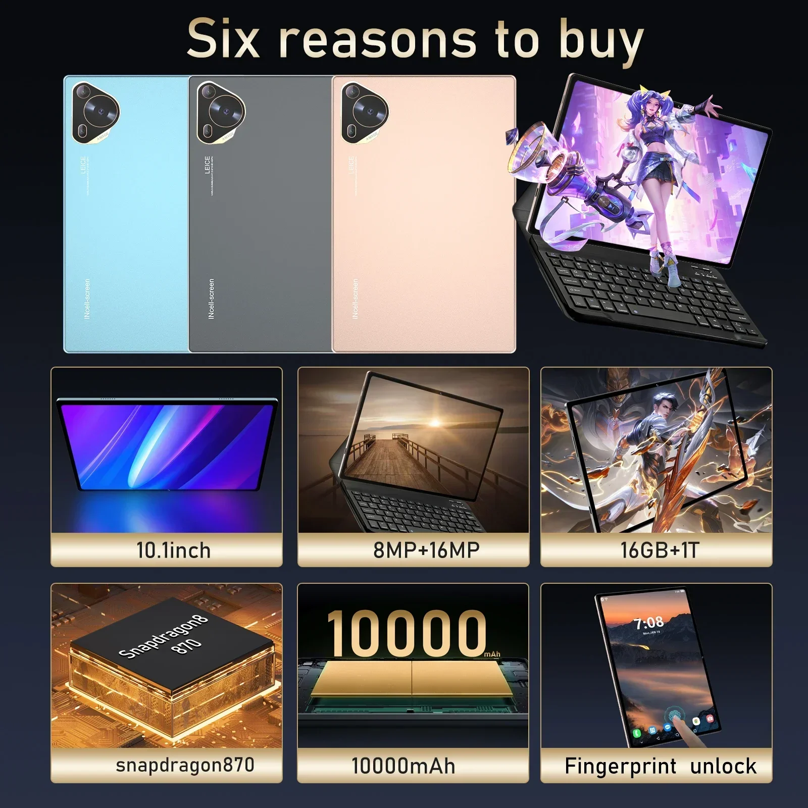 2025 Pad 9 Pro Tablet 10.1 polegadas Android 13 Global Snapdragon870 10 Core 16GB + 1024GB 10000mah 5G Dual SIM WIFI HD Tela Cheia