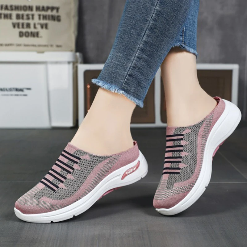 

Women Breathable Mesh Shoes Spring Outdoor Non-slip Slip-on Shoes Soft Comfortable Vulcanized Women Half Slippers Casual Shoes