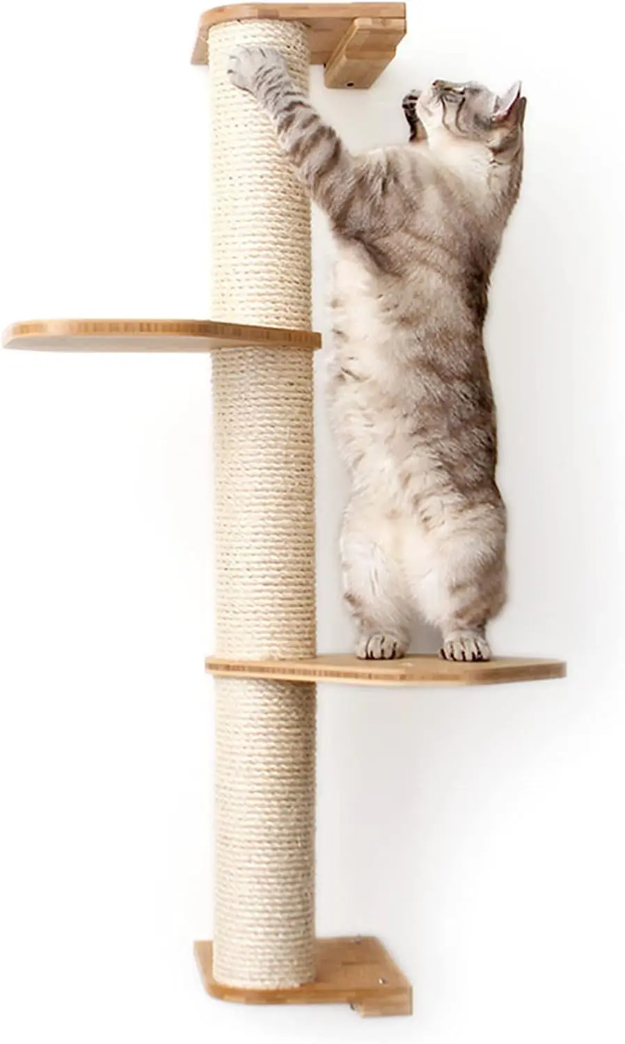 

Cat Scratching Post – 3-Tier Cat Wall Scratcher w/Cat Shelves - Bamboo and Sisal Cat Scratcher Post
