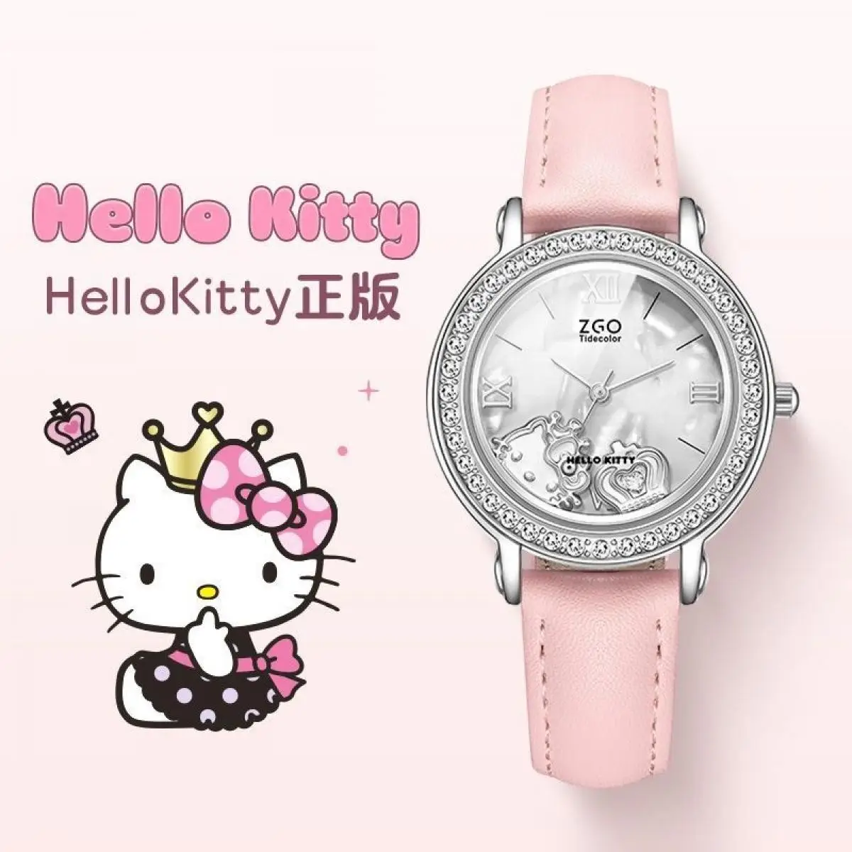 

Sanrio Hello Kittys милые часы-указатель для девочек, студенческие водонепроницаемые круглые часы с героями мультфильмов, новые модные кварцевые часы со стразами, подарок подруге
