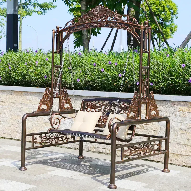 

Уличные качели из литого алюминия, двор, сад, вилла, кресло-качалка из кованого железа, двойной балкон, большая кровать под открытым небом, уличная европейская кровать