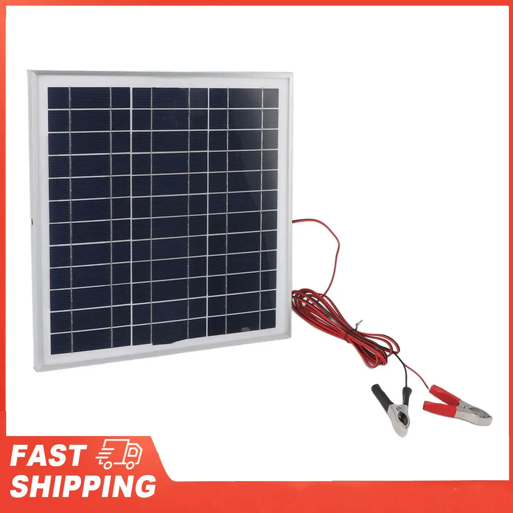 Panel Solar portátil de 50W, marco de aluminio, Panel Solar de silicio monocristalino con Cable de 9,8 pies, Clips de batería rojos y negros de 18V CC