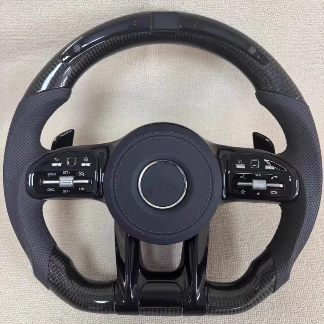 For Leather Steering Wheel for C Class E Class S Class W205 W213 W156 W166 W167 W222 E63-Carbon Fiber Accented
