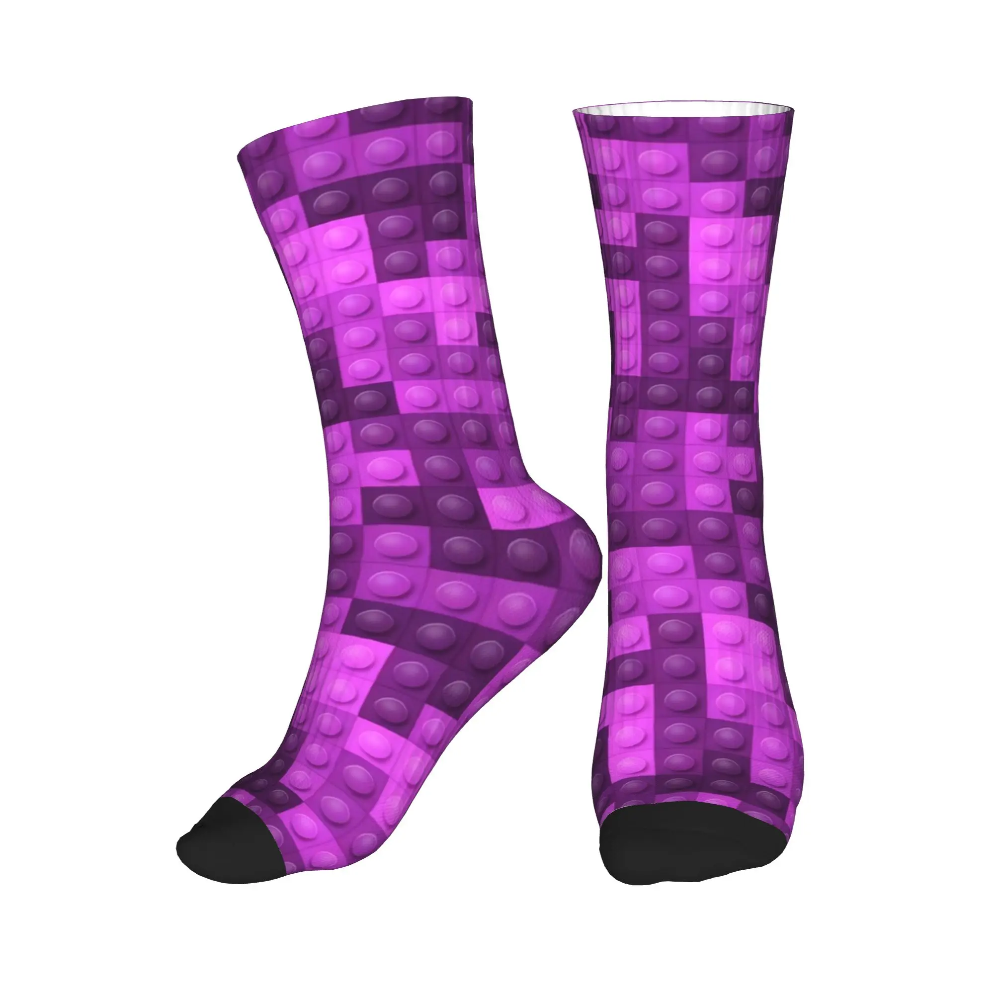 Purple Gradient Building Blocks Print Socks Autumn  Stockings Kawaii Unisex Men Soft Socks Design Outdoor Sports Non Slip Socks