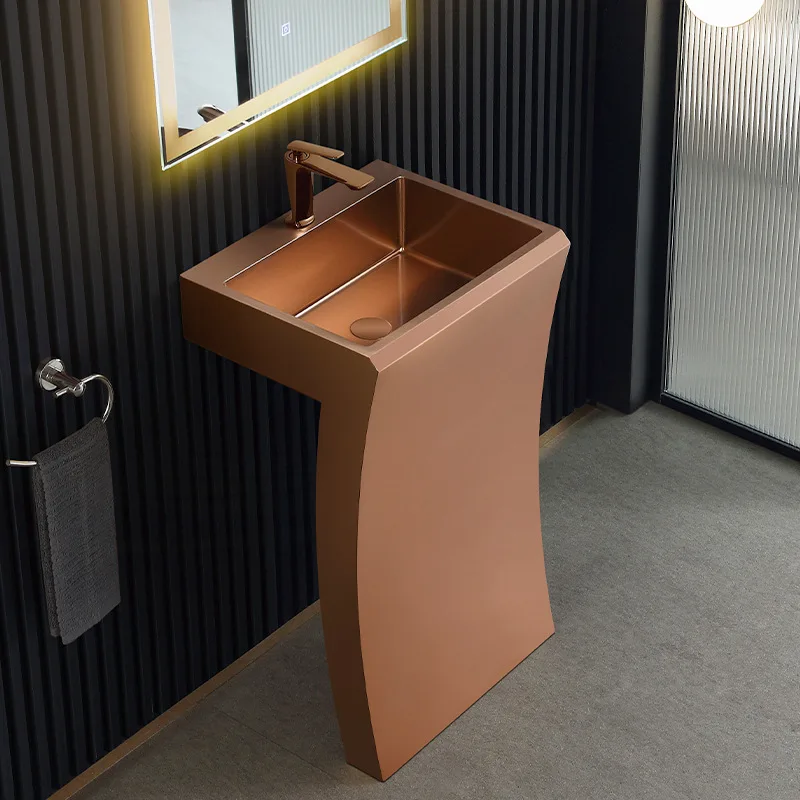 Rose Gold Stainless Steel Column Type Washbasin Villa B & B Floor-to-ceiling Washbasin Integrated Column Basin