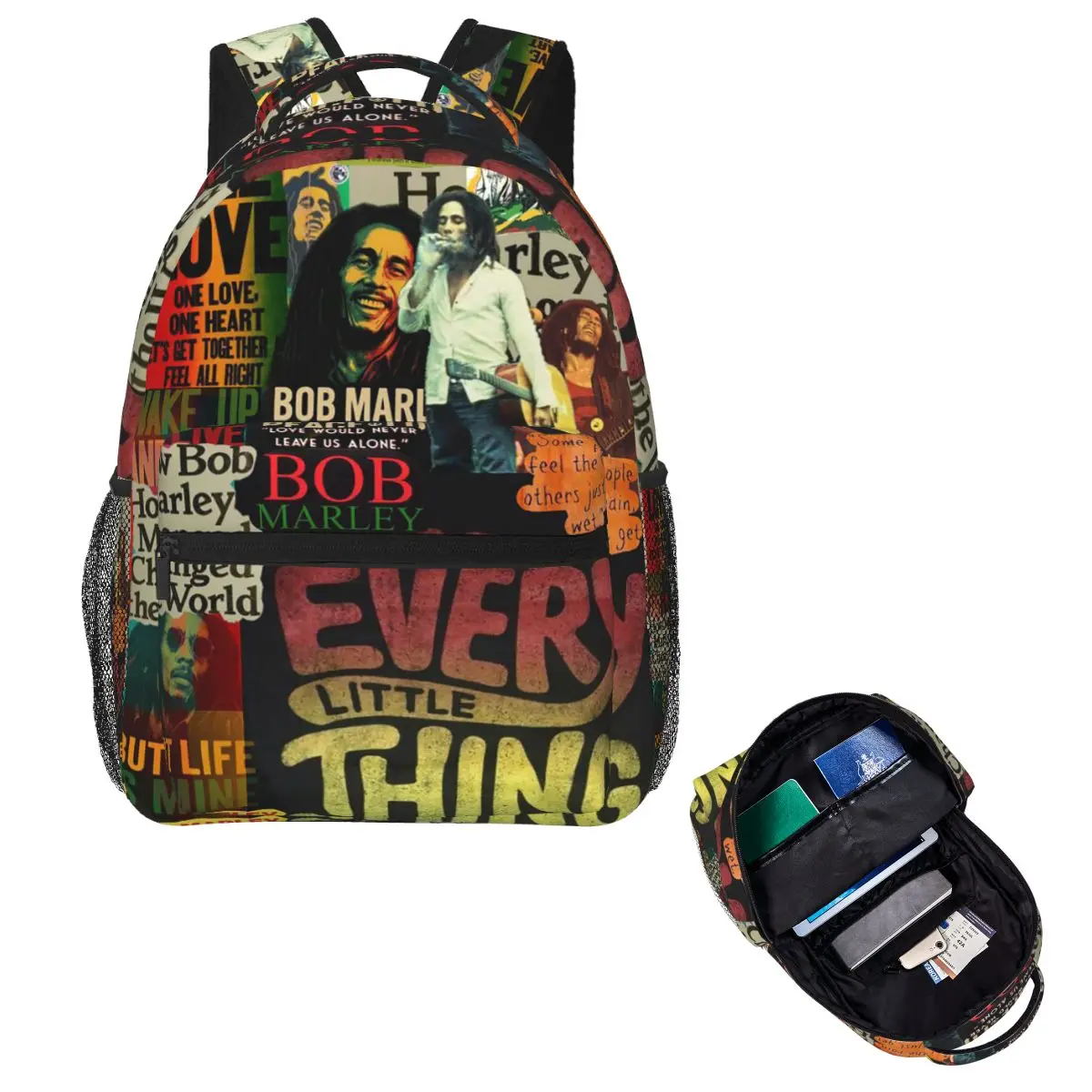 Bob Marley Rock Hip Hop Student Backpack School Bag Hiking Travel Daypack for Men Women Fashion Bookbag Shoulder Bags
