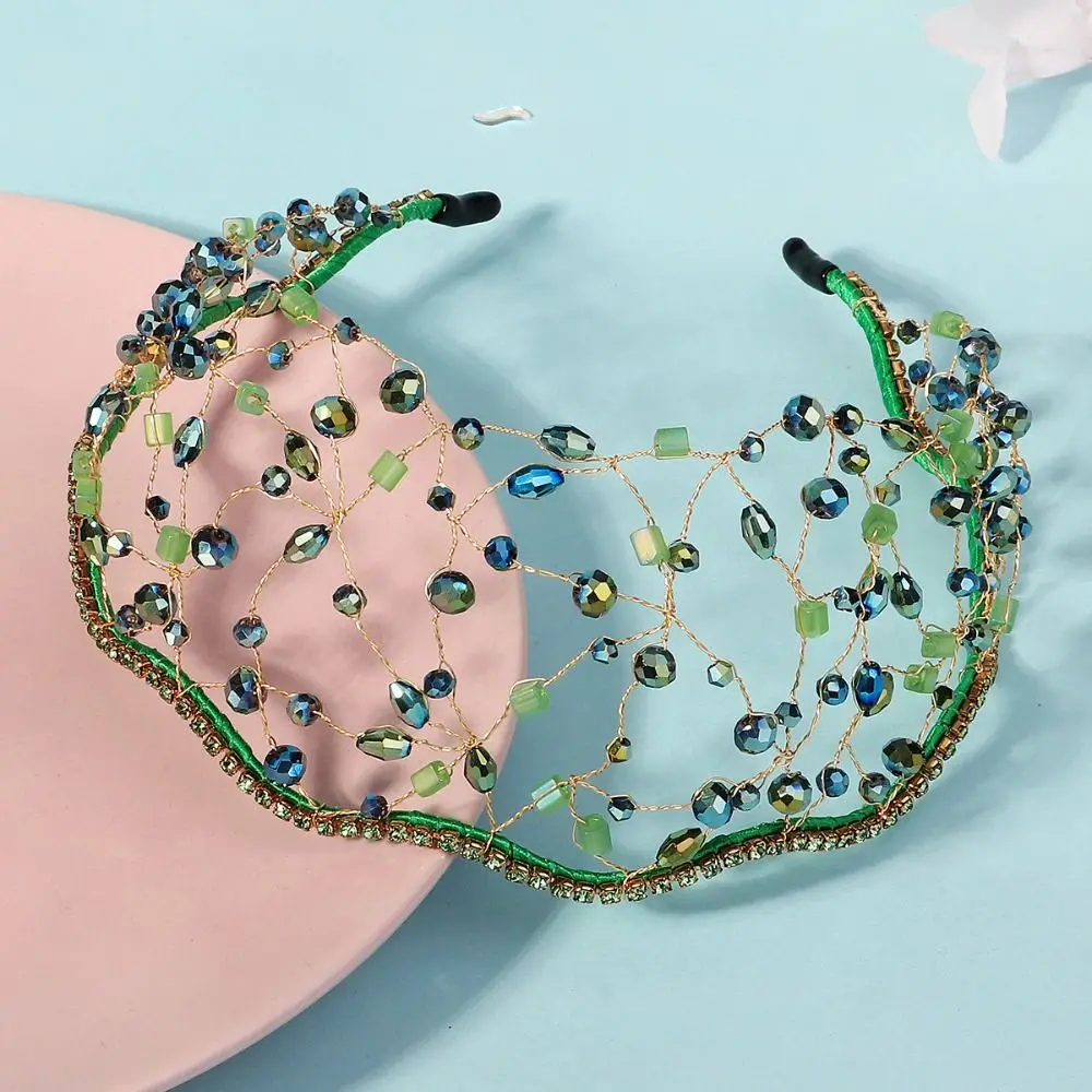 اليدوية كريستال الخرز الشعر صافي تاج أنيقة Headbands الشعر مجوهرات تألق حجر الراين تيارا الشعر هوب أغطية الرأس الزفاف