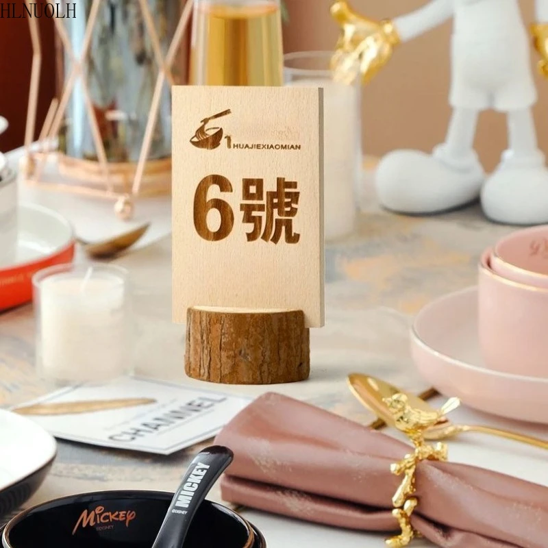 Custom Solid Wood Sign Cafe Signage Hotel Restaurant Wood Sign Two-dimensional Barcode Holder Logo Display Stand Laser Engraving