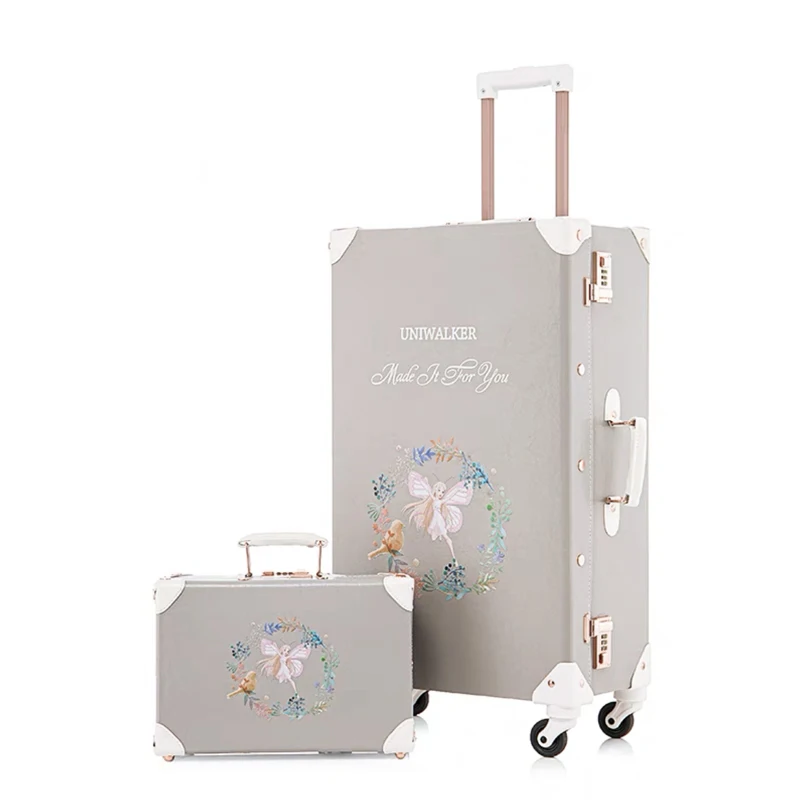 Hot!New Women 2PCS/SET Vintag Travel Suitcase Rolling Luggage,12\