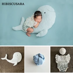 Newborn Girl Photography Lace Clothing Romper Costumes Big Whale Doll Baby Infant Photo Shoot Props Ouutfits Wrap Swaddle