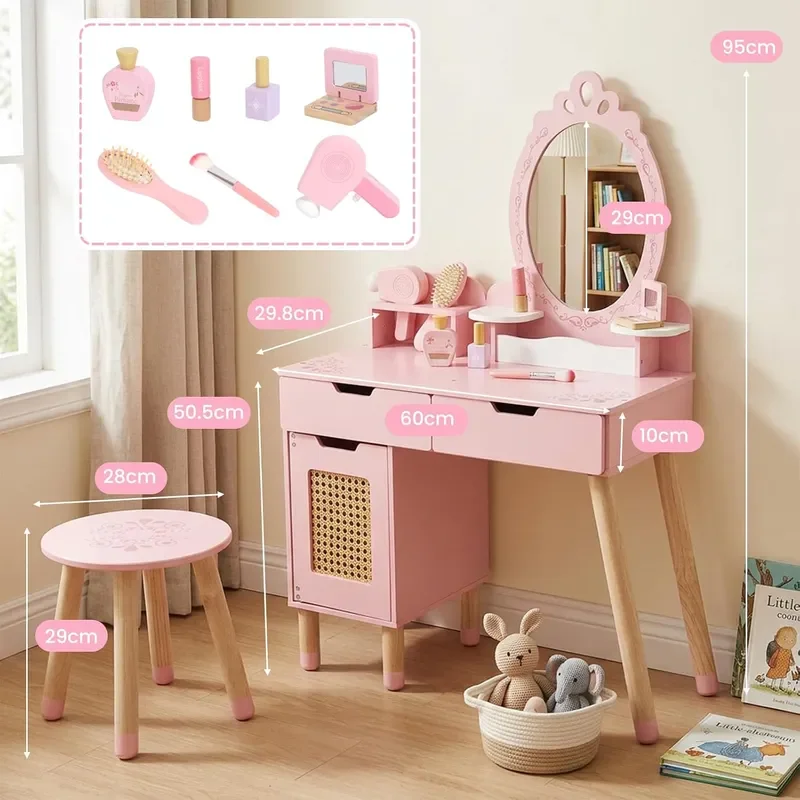 Kids Vanity Table and Chair Set for Little Girls 3-8 Years Old