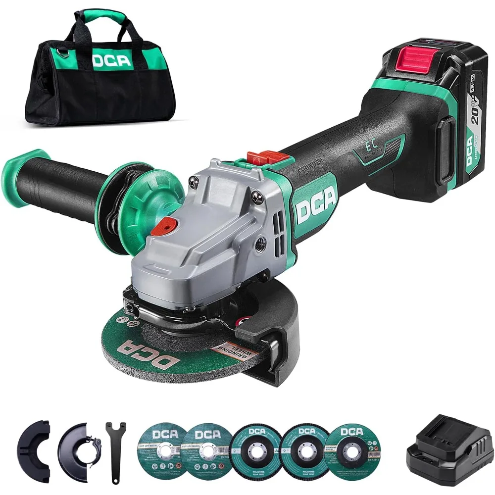 Cordless Angle Grinder 4-1/2 inch, 20V Brushless Motor 8500RPM, Battery Grinder Tool-Free Guard, 4.0Ah Battery & Charger, Po