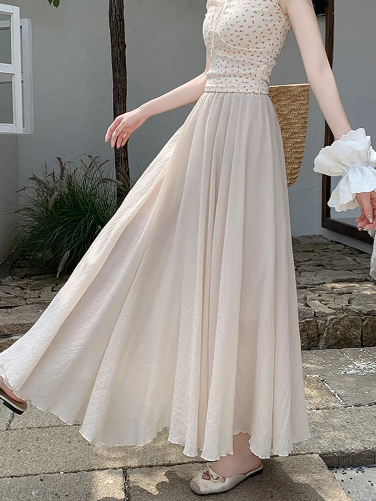 

Ретро-юбка из хлопка и льна асимметричного кроя, женская, весна-лето, с завышенной талией, А-силуэт, в пол, в корейском стиле, для повседневной носки