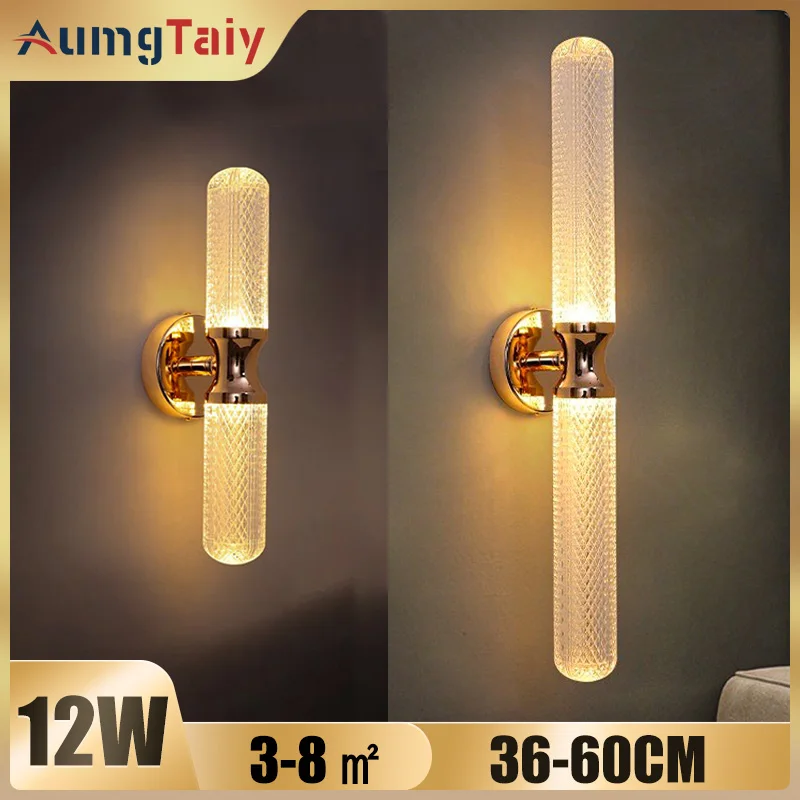 

Gold Wall Sconces Wall Lighting 12W Led Acrylic Lampshade Hardwired Wall Light Fixtures for Living Room Bedroom Bathroom Hallway