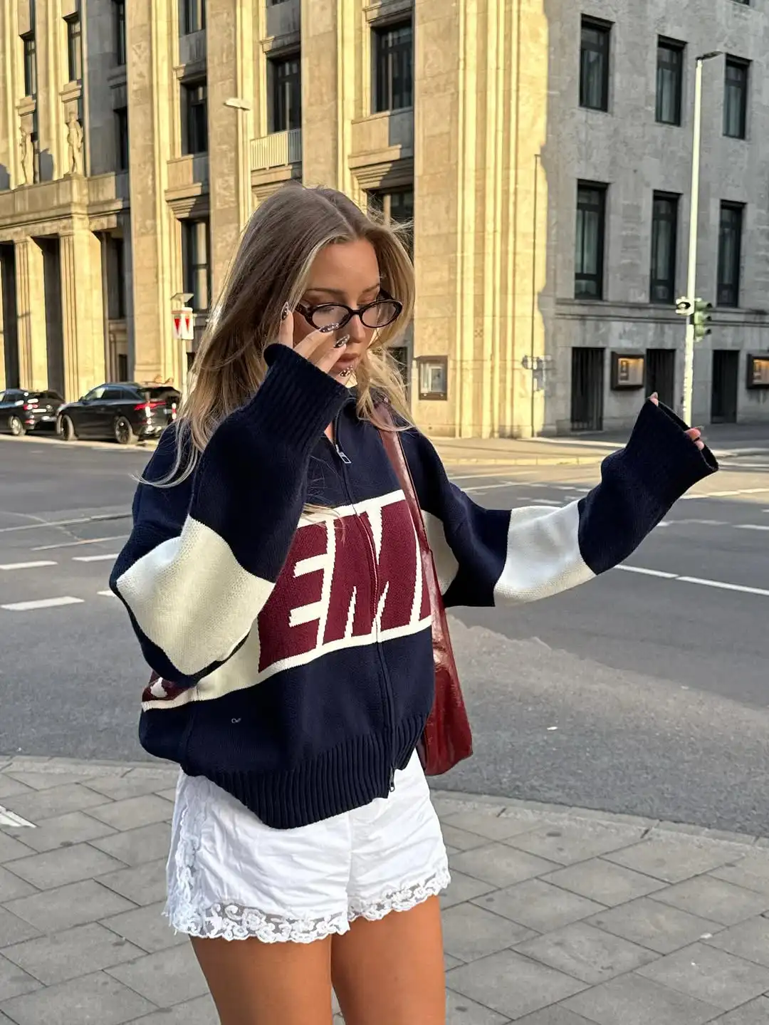 Herbst Vintage Strick-Kurzpullover für Damen, Schicker Doppelreißverschluss Hochkragen Patchwork-Cardigan, Neuer Pendler-Streetwear-Stil – Detail 12