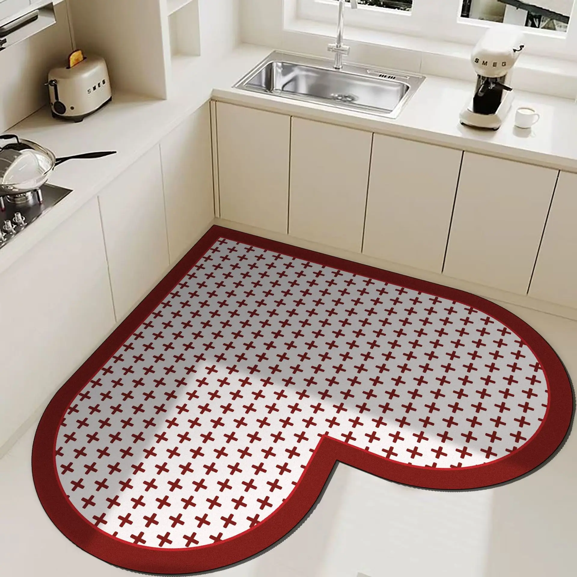 VIKAMA Corner Love Kitchen Bathroom Absorbent Quick-Drying Diatoms Mud Anti-Slip, Anti-Oil And Anti-Dirty Carpet Home Decoration