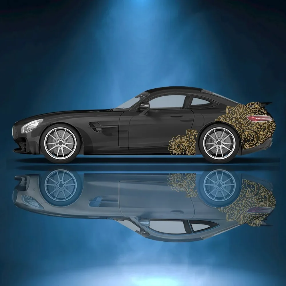 

Ретро-наклейка на боковую часть автомобиля с золотым цветочным узором мандалы, виниловая самоклеящаяся бумага, декоративная наклейка для автоспорта, подходит для грузовиков и внедорожников