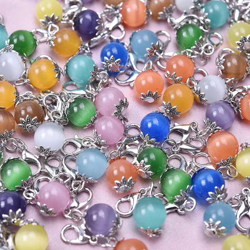 12PCS Colorful Jewelry Glass Beads Pendants Lobster Clasp Mini Bracelet Charms Necklace Jewelry Making Accessory DIY Crafts New