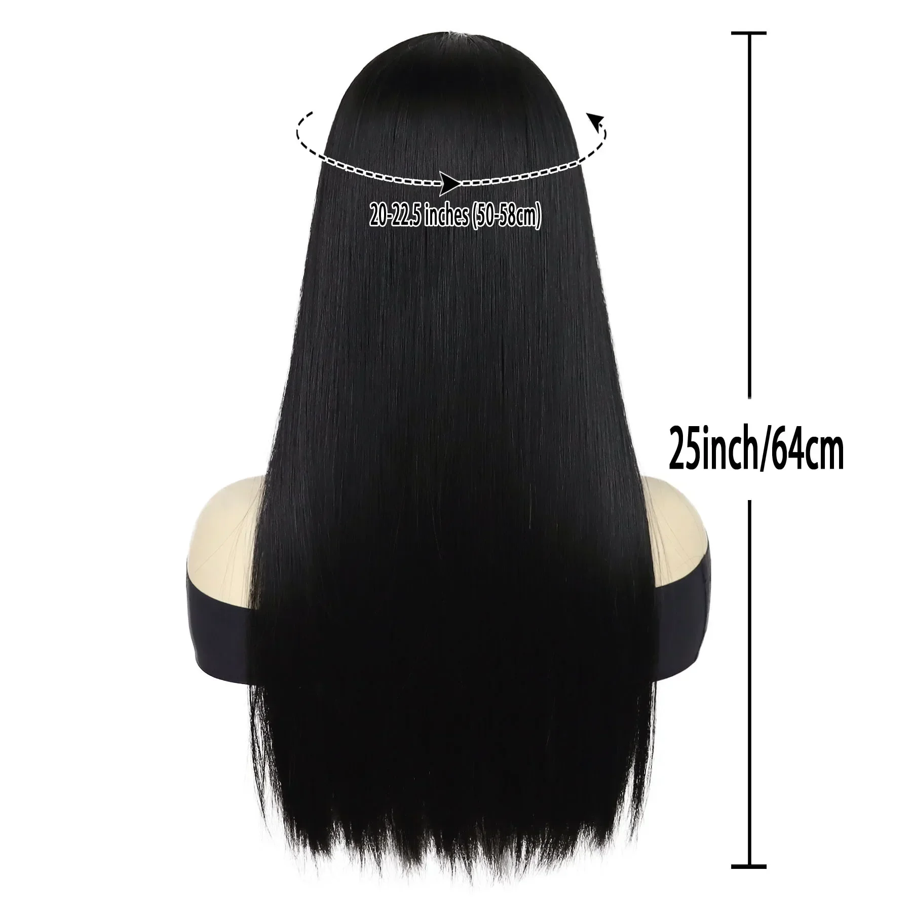 Premium Synthetic Wigs for Women Long Straight Black Wigs Fake Scalp Hairline Cosplay Wig Costume Halloween Wig Casual Style