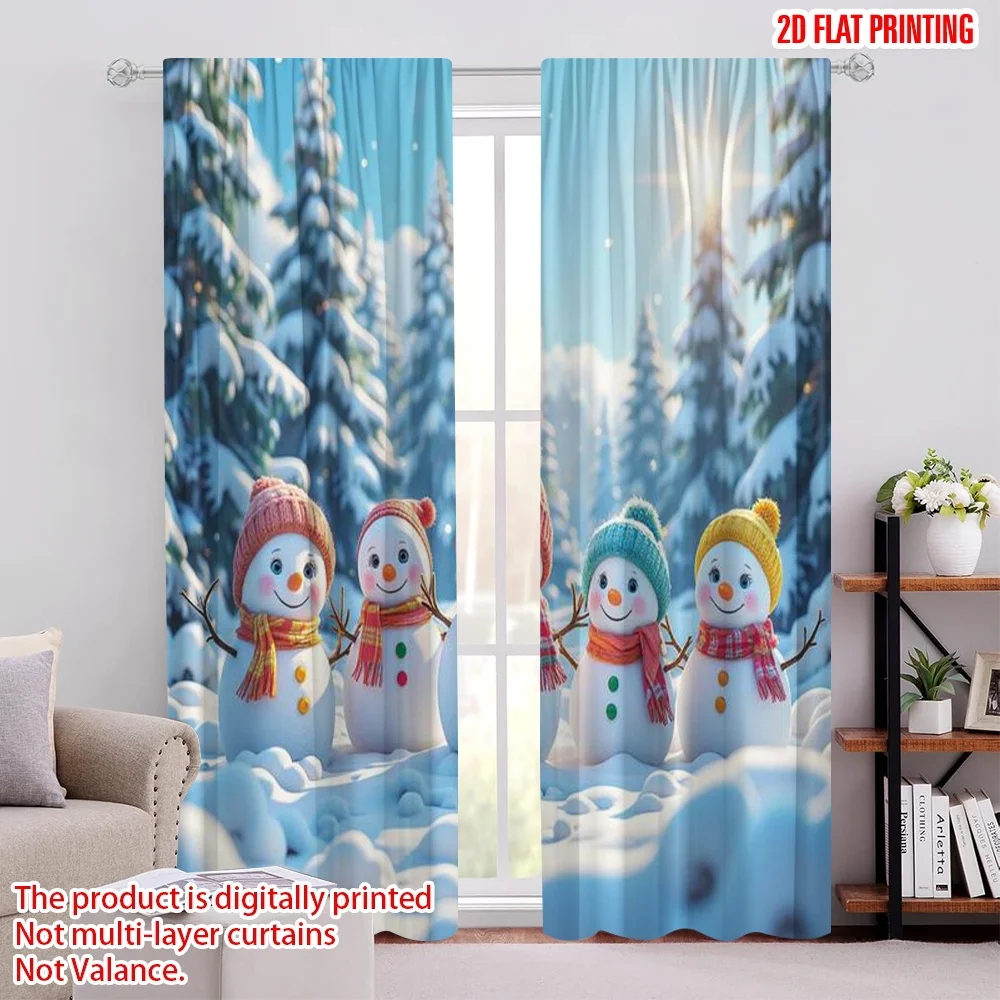 

2pcs 2D flat printing Christmas Curtains Snowman Paradise Versatile Durable Polyester Without Electricity Festive Wall Decor