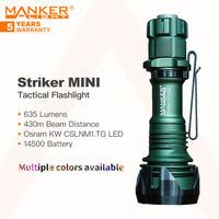 Manker Striker MINI Rechargeable Tactical Flashlight, 635 Lumens 430m Beam Throw, 14500 Battery, Multiple Colors Available, EDC