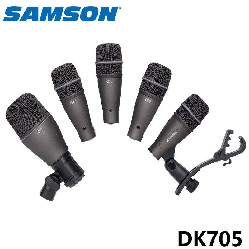 Samson DK705 5-Piece Drum Microphone Kit Recording Set Q72 Snare Tom/Q71 Drum Mic Live Performance Studio Recording Drum Mic Kit