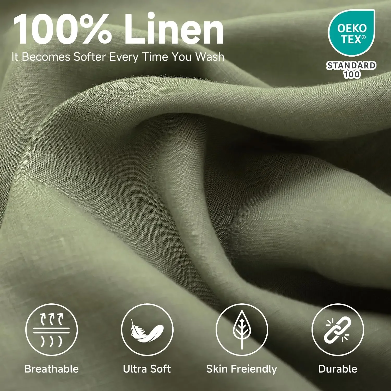 100% Linen Fitted Sheet Queen(1 Piece), 14 Inch Deep Pocket Mattress Cover Natural French Flax Stonewashed Farmhouse Soft Sheet