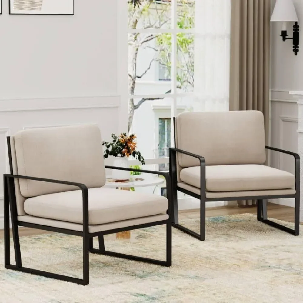 

Modern Accent Chairs, Upholstered Living Room Chairs Linen Arm Chair Accent Chairs for Living Room with Metal Frame