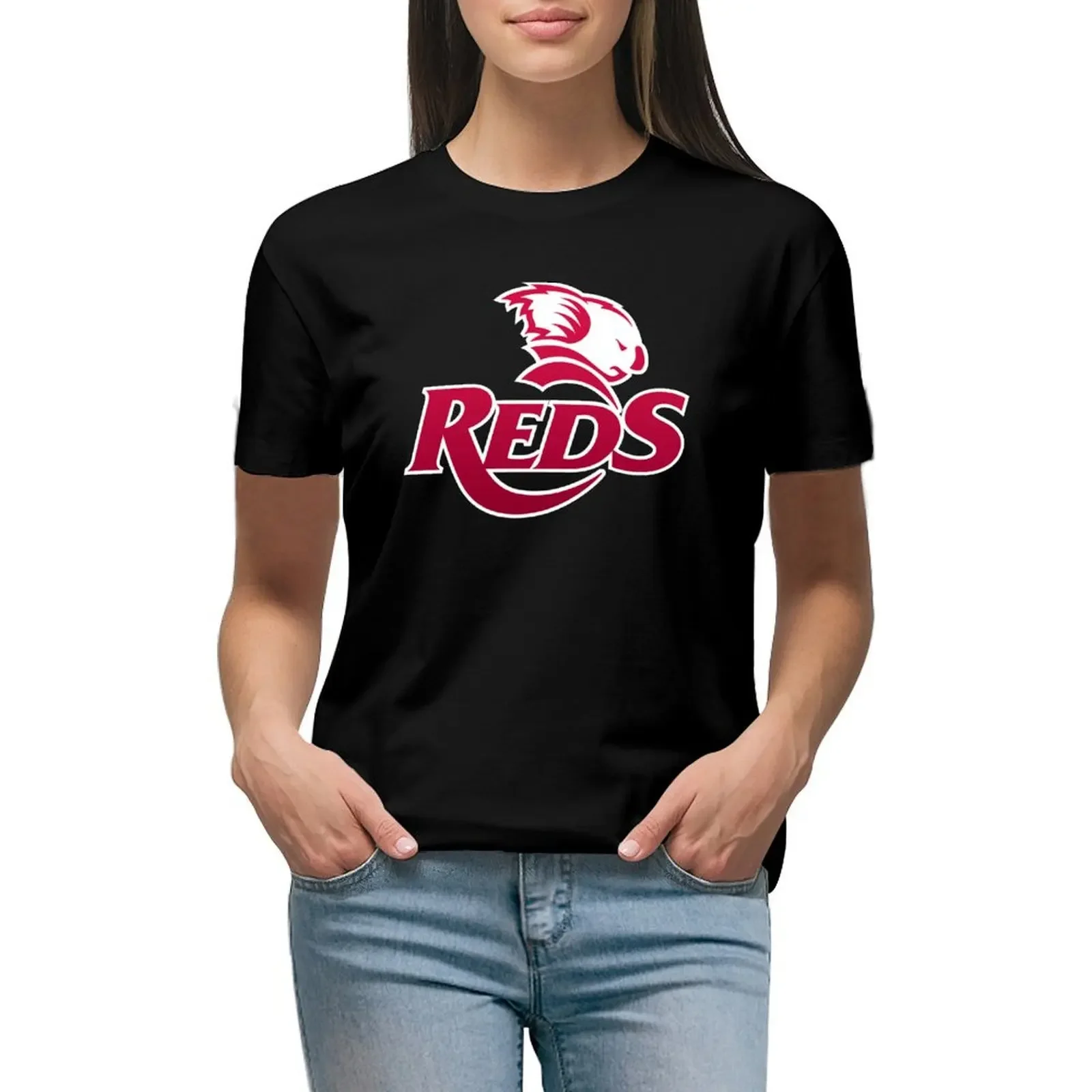 

QLD reds rugby T-Shirt vintage clothes funny vintage Women's summer blouses 2024