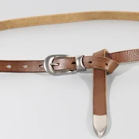 Extended Thin Section Knotted Decorative Ladies Belt All-match Slim Skirt Belt Narrow Soft Genuine Leather Women's Jeans Belt - Image 3