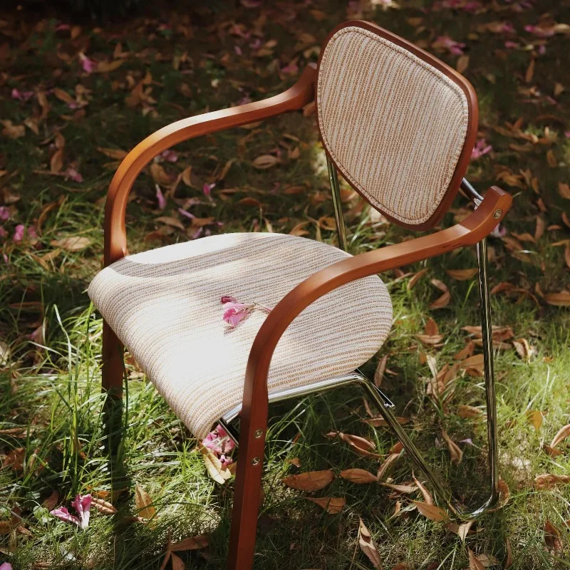 Solid Wood Mid-Century Dining Chair Medieval Luxury Home Backrest French Stool Designer Retro Simple linen Backrest Chair