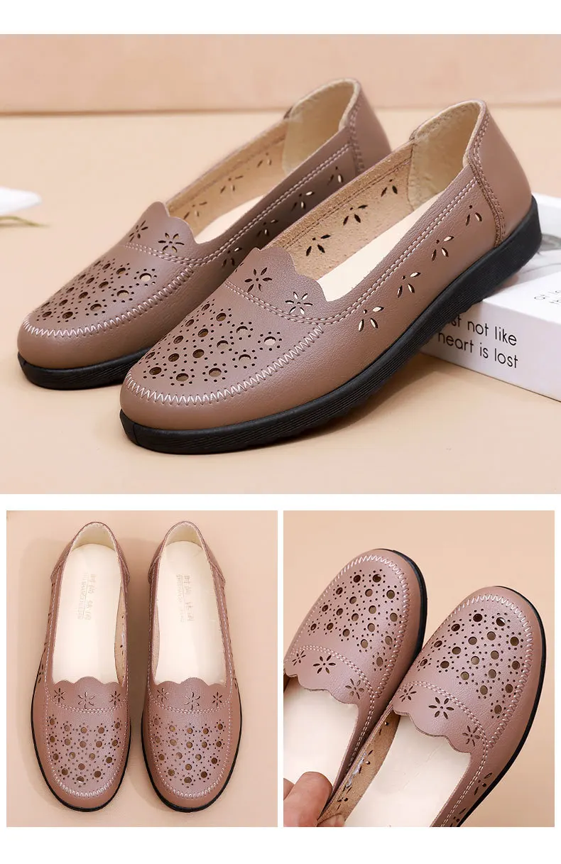 Sandalen Sommer Komfort Baotou Weiche Sohle Mutterschuhe Flache Sohle Damenschuhe Lochlederschuhe Schuhe für mittlere und ältere Altersgruppen – Detail 18