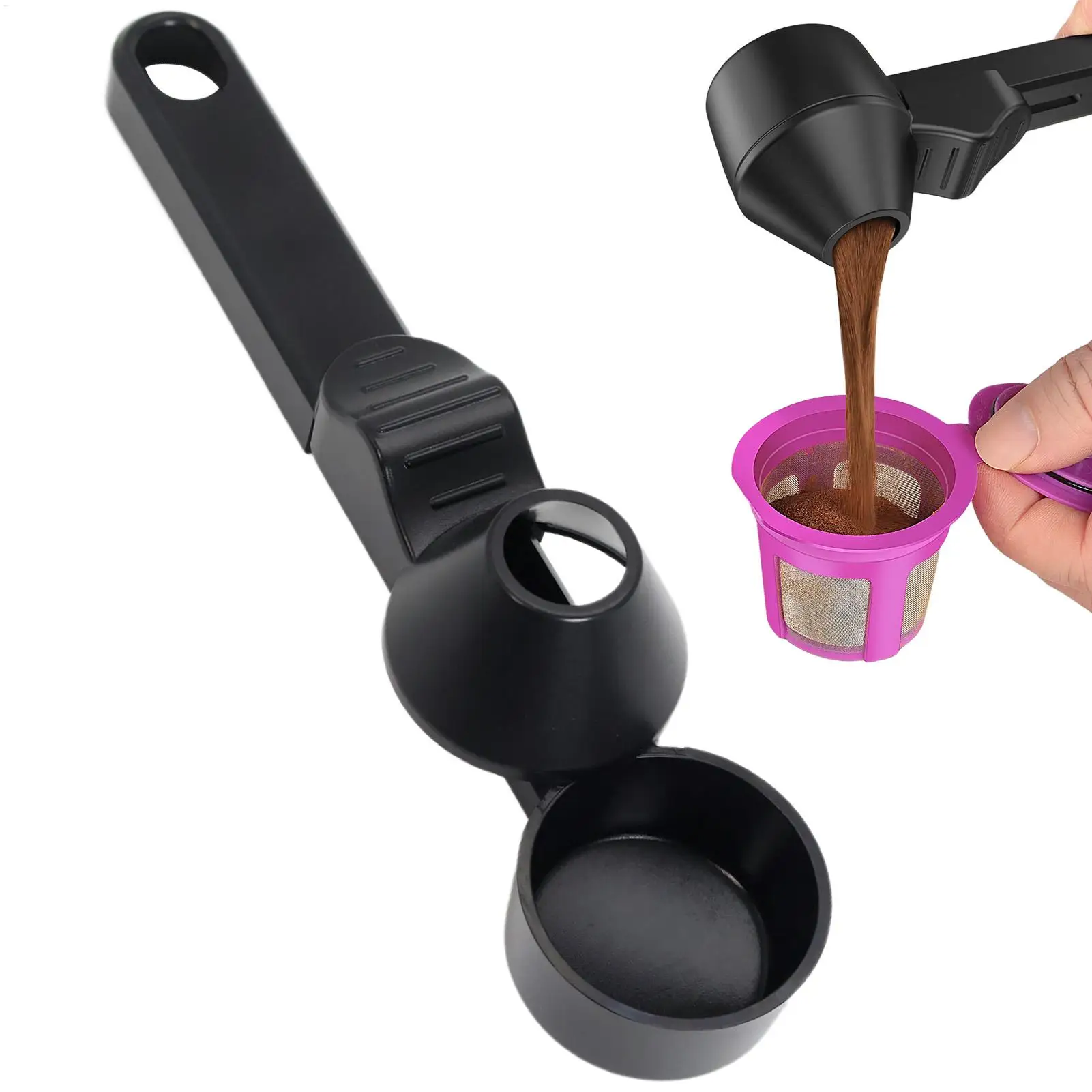 Cuchara medidora de café ABS con mango largo y embudo, cuchara para café molido, herramienta de cocina multifuncional para medir café