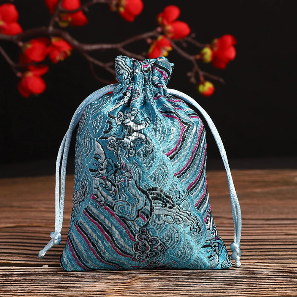 Tie Favour Party Embroidered Gift Wedding Jewelry Packaging Bag Satin Pouch Storage Bag