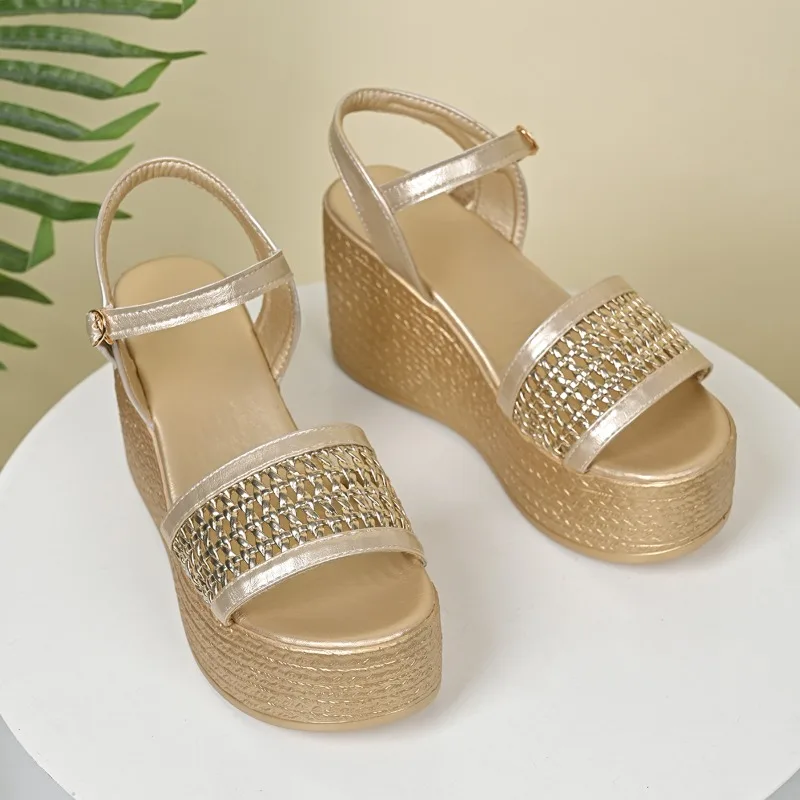 Super High-heeled Fashion Sandals 2026 Summer New Open-toe Platform Temperament Wedge Straight Strap Women's Shoes