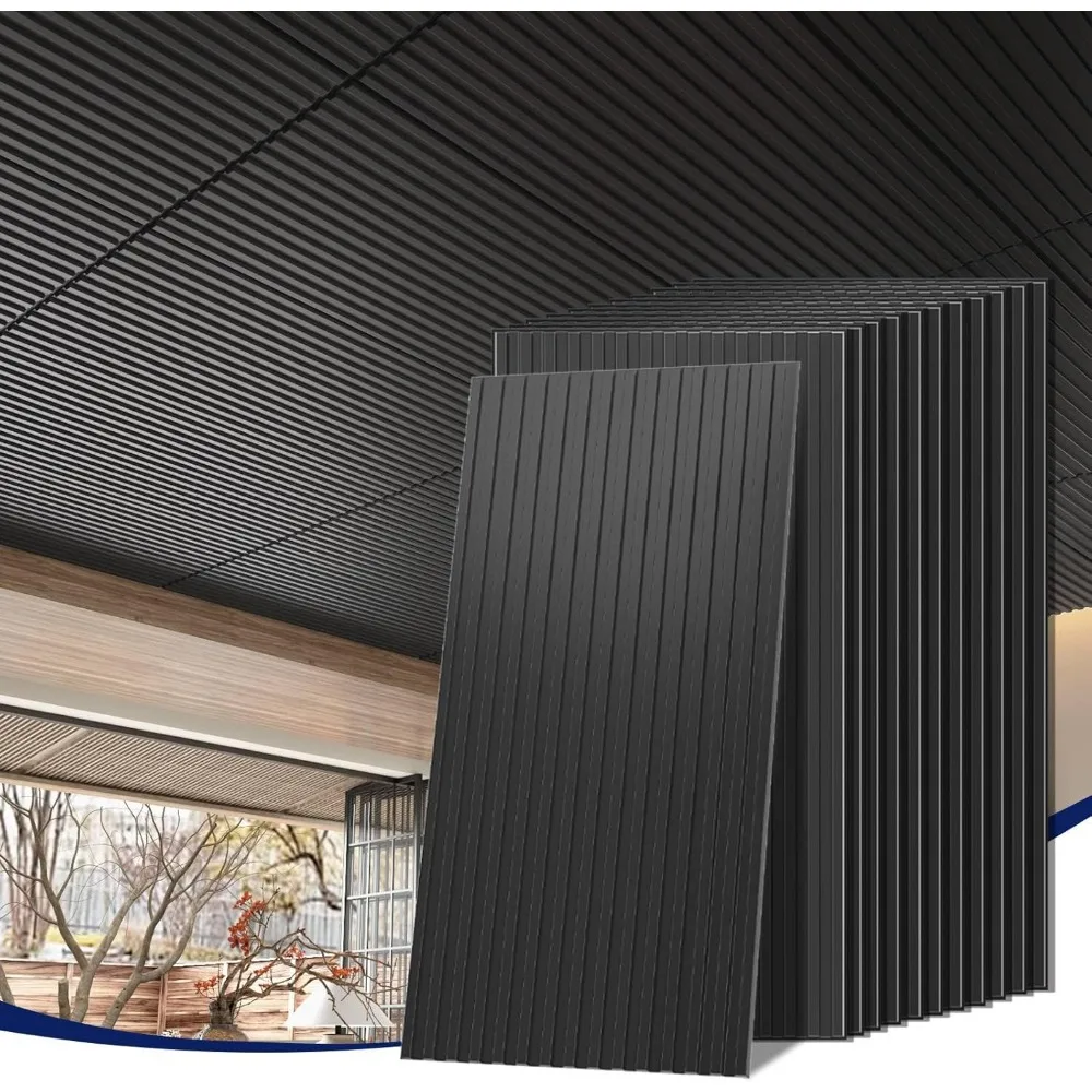 24 baldosas de techo negras, baldosas de techo de PVC de 2x4 pies para decoración de interiores, impermeables, lavables y clasificadas al fuego, ideales para la vida