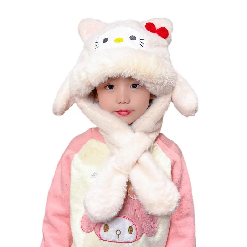 الأطفال الخريف الشتاء لطيف مرحبا كيتي أفخم قبعة وشاح سانريو Kawaii الاطفال يندبروف الدافئة سدادات حماية الأذن رشاقته لينة قبعة هدية #5