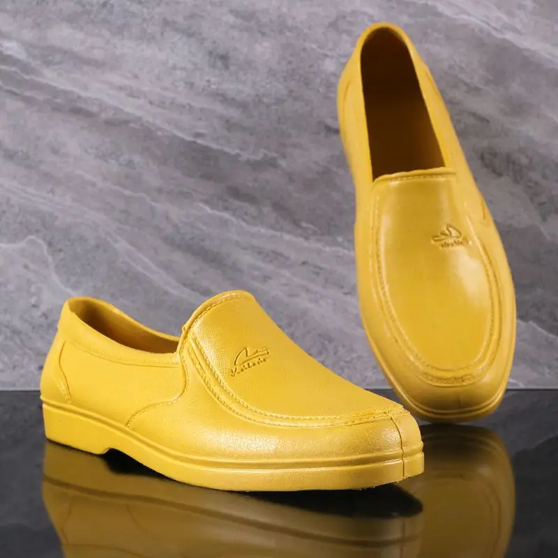 

Summer Solid Color Low Top Waterproof Chef Kitchen Rain Boots for Men on Offer Without Lacing Water Wide Toes Fishing Man Shoes