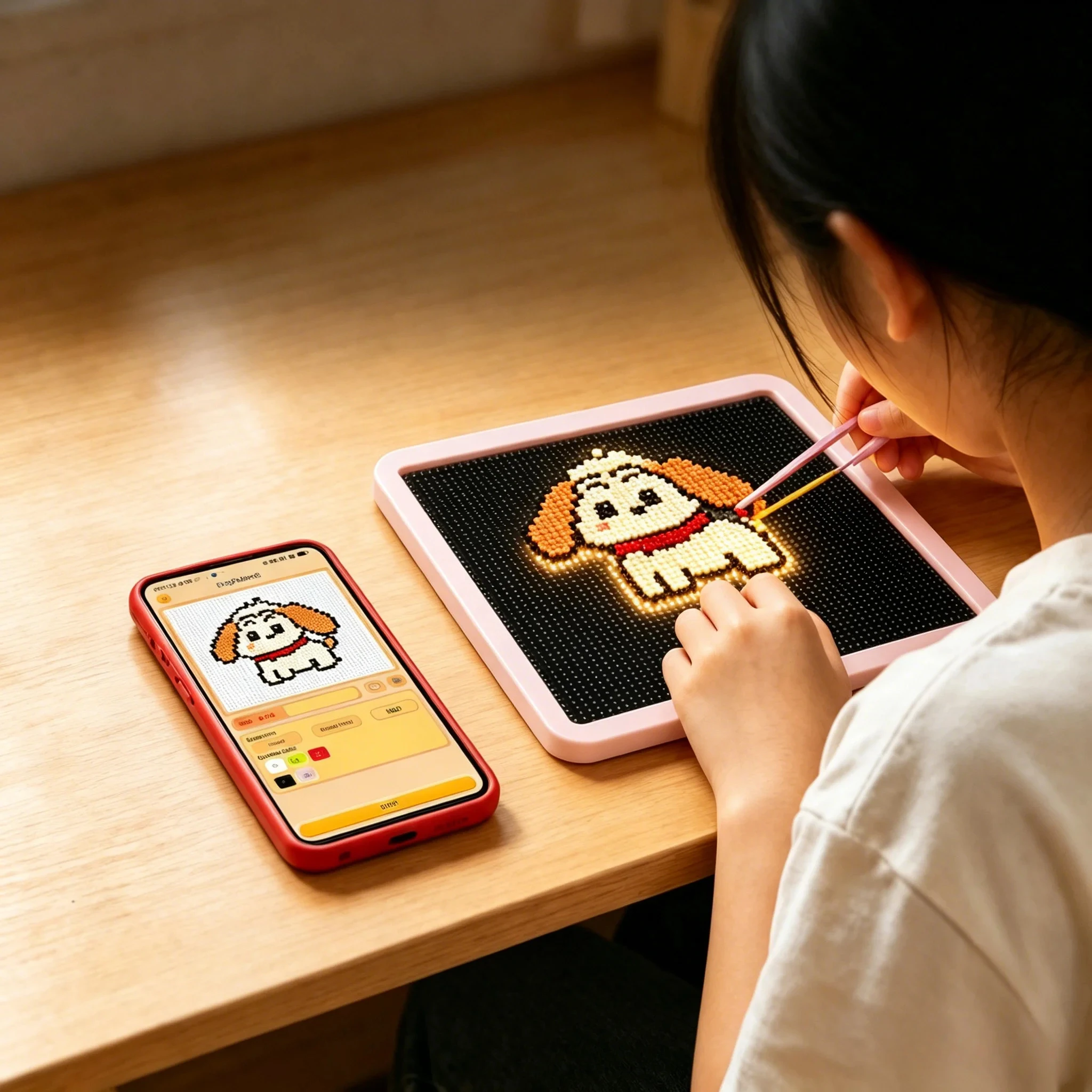 Art Craft App - แผ่นเพ็กบอร์ดสำหรับงานประดิษฐ์ลูกปัด LED พร้อมไฟ USB ควบคุมผ่านแอพพลิเคชั่น ชุดอุปกรณ์