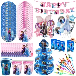 Disney Frozen Birthday Party Decoration Snow Queen Anna Elsa Pink&Blue Balloon Paper Napkin Plate Cup Kid Baby Shower Supplies