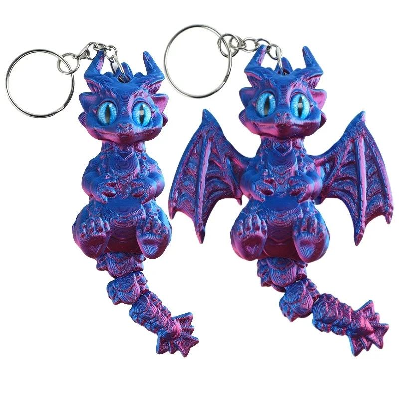 Winged Dragon Keychain 3D Printed Articulated Dragon With Movable Joints Moving Tail Bag Pendant Ornament