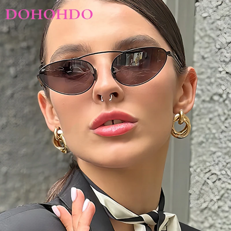 

Fashion Luxury Cat Eye Sunglasses For Women Unique Small Oval Metal Frame Brand Design Travel Outdoor Sunscreen Sunglasses UV400