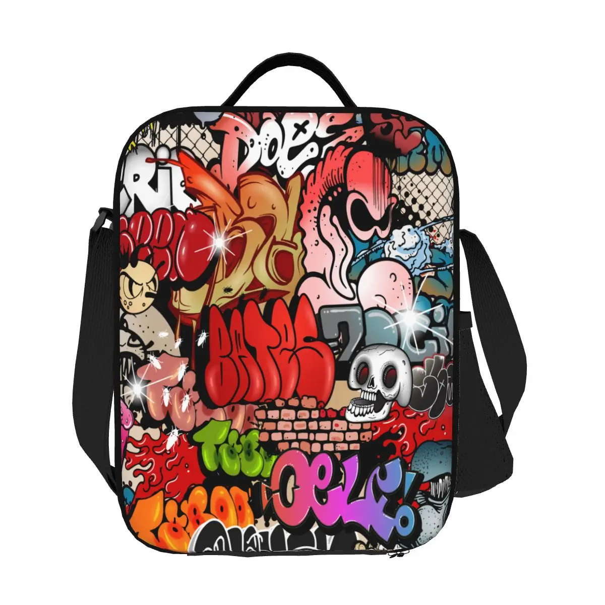 

Custom Graffiti Street Colorful Skull Wall Insulated Lunch Bag for Work School Leakproof Thermal Cooler Bento Box Women Kids