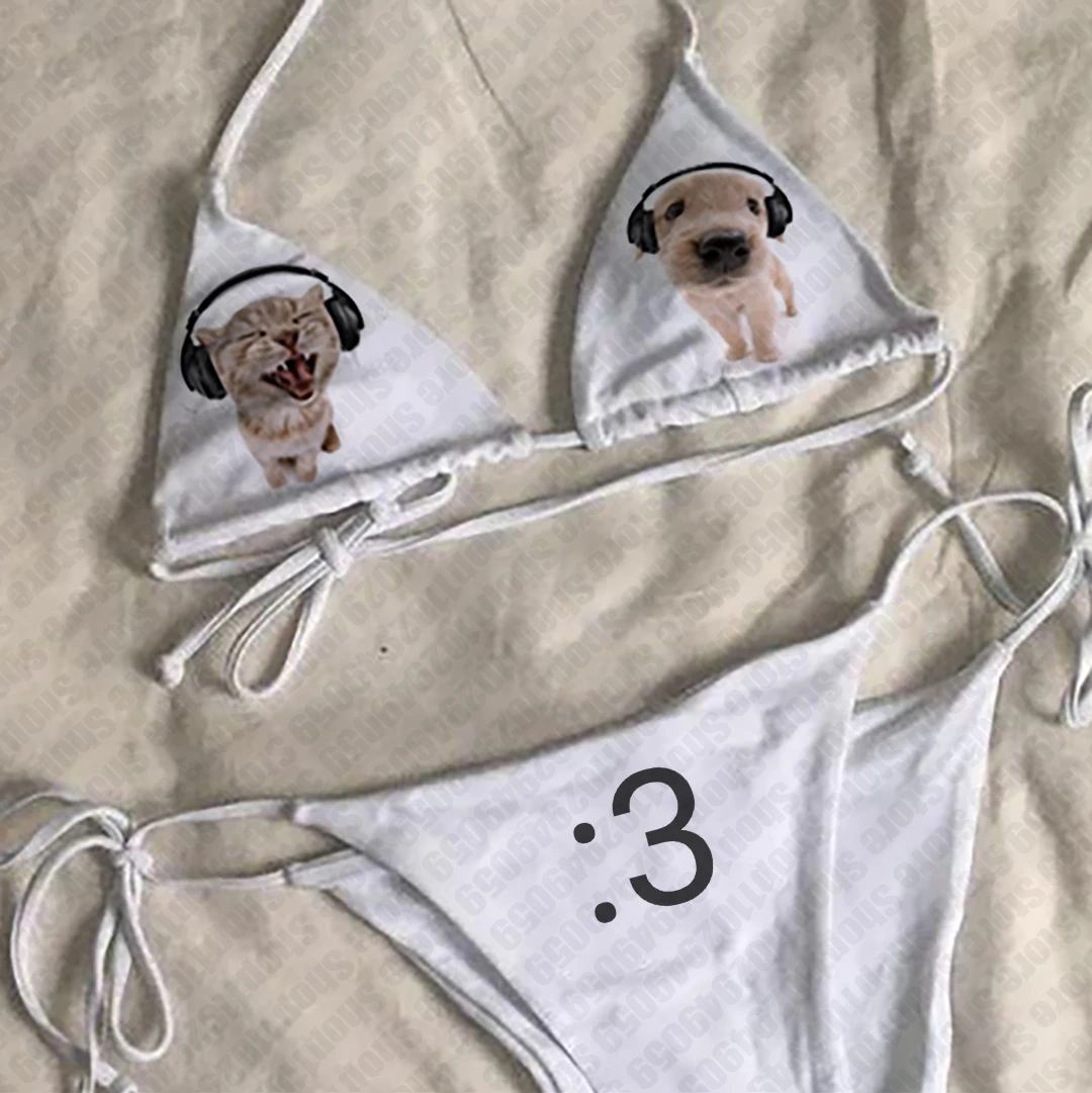 Bikini gótico Sexy de los años 2000, traje de baño estilo Punk con estampado de gatito Y2k, traje de baño dividido, conjuntos de Bikinis góticos bonitos de cintura alta, trajes de playa