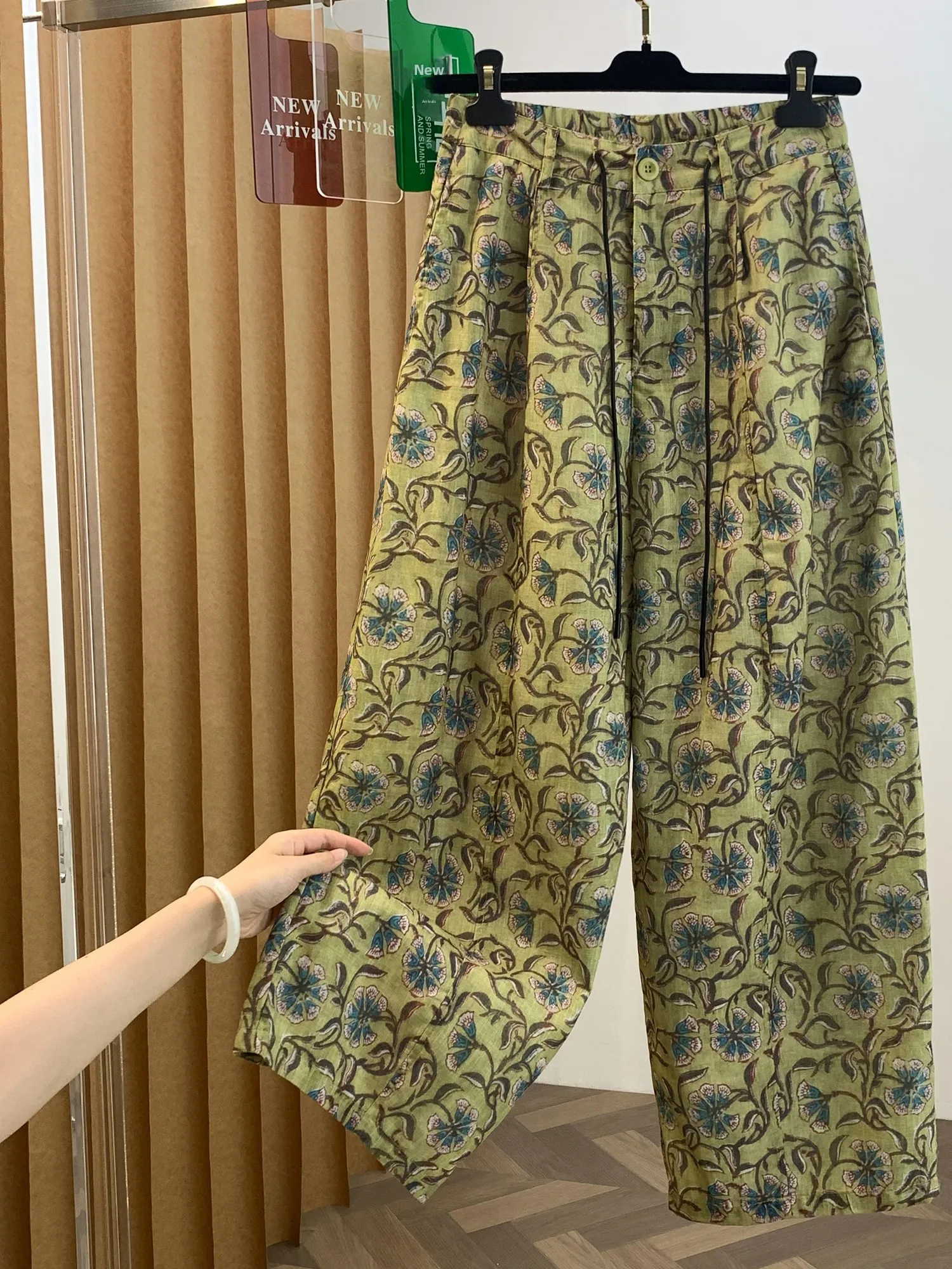 

Summer 2026 New Linen Printed Casual Pants Loose Fashionable Wide Leg Straight Cut Long Trousers for plus Size Women