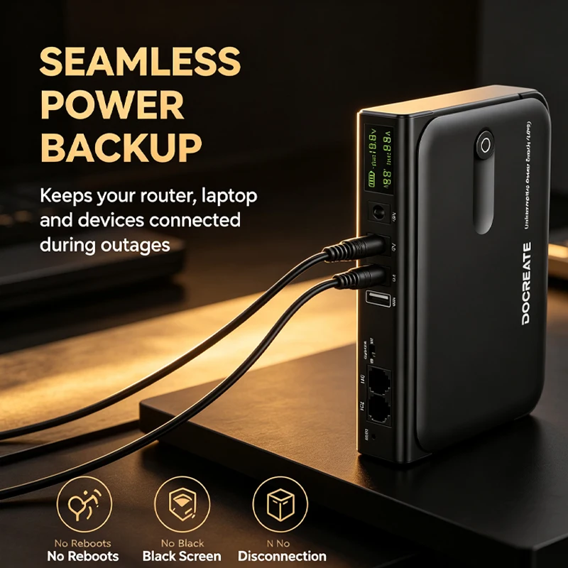 DC1036L Mini UPS Battery Backup 36W Uninterruptible Power Supply with LED Display Multi Voltage Output for Router 5/9/12/15/24V
