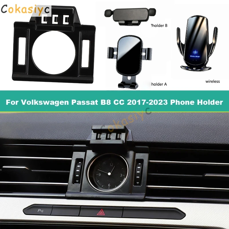 Suporte de Telefone para Carro Dedicado para Volkswagen VW CC Passat B8 2017-2023, Base de Fixação com Carregamento Sem Fio para Smartphone