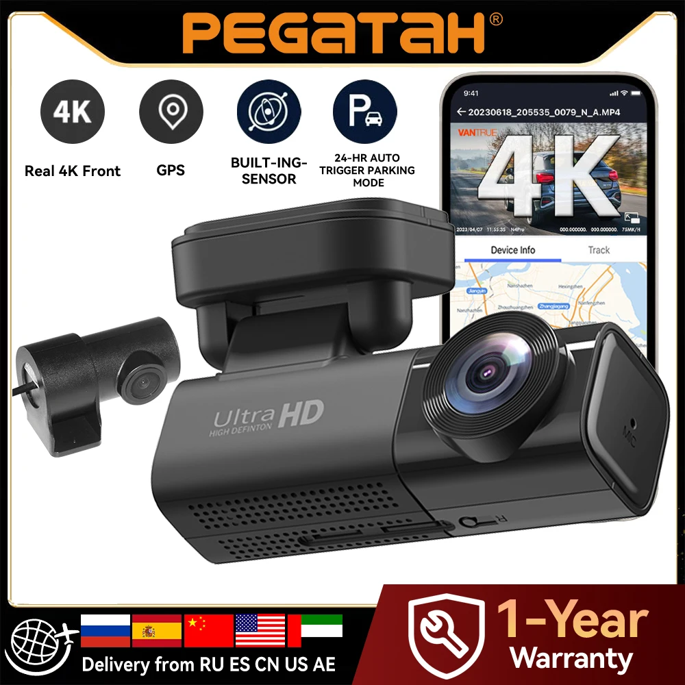 

PEGATAH 4G LTE Dashcam GPS Remote Connection Live-View 4K Dual Lens Car Camera 24H Parking Collision Warning Car Video Recorder