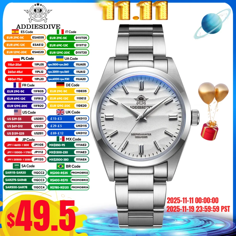 Addiesdive AD2030 36 مللي متر ساعة رجالي فقاعة مرآة غطاء قدر الزجاج Reloj Hombre 100 متر مقاوم للماء ساعات كوارتز