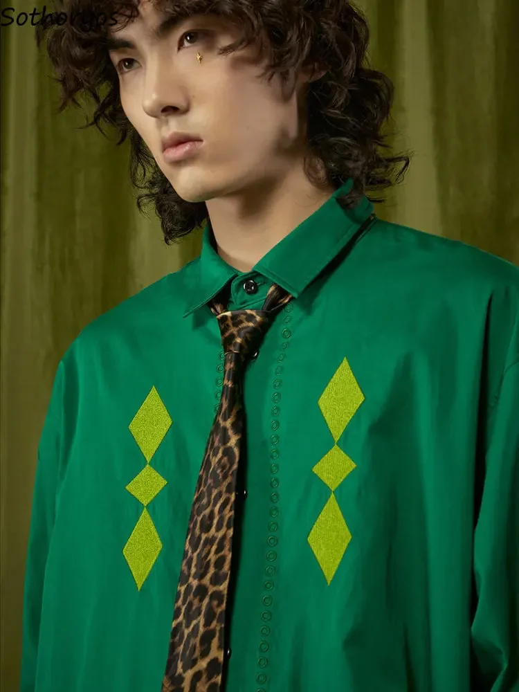 

Green Leisure Shirts Women Loose S-4XL BF Unisex Argyle Vintage Students Streetwear All-match Designed New Spring Chic Fashion
